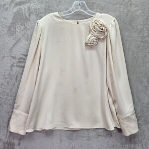 Gibson Latimer Blouse Womens Large‎ Champagne Long Sleeve Blouse Floral Rosette